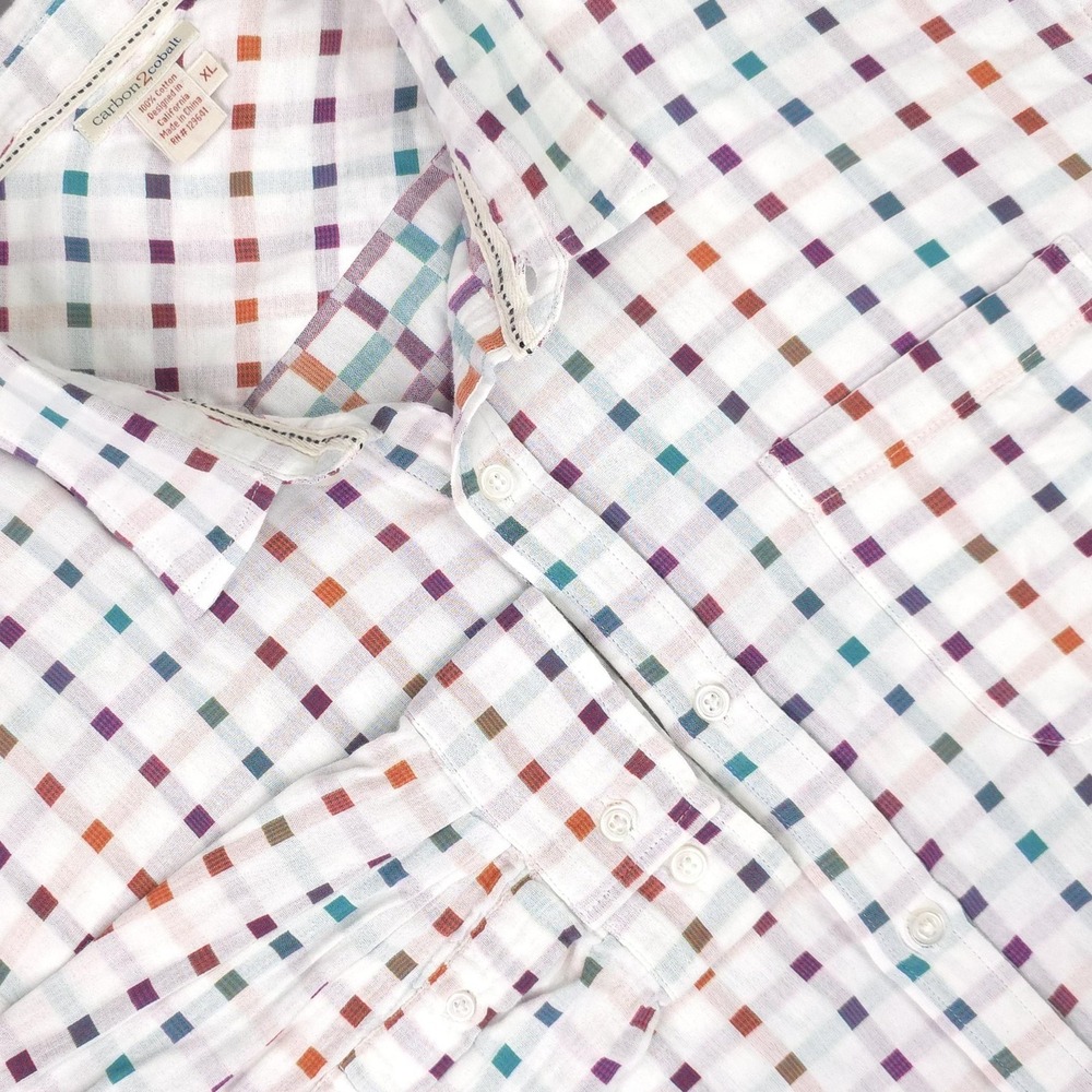Carbon2cobalt Shirt Mens XL White Multicolor Check Knit Long‎ Sleeve Button Up